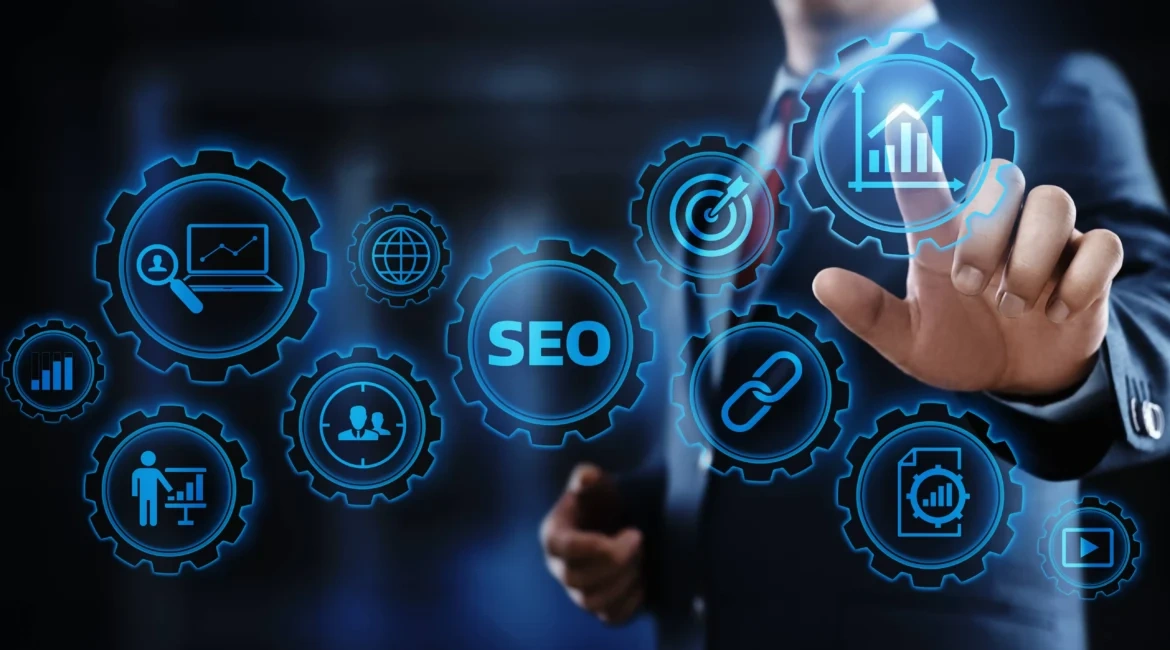 Illustration of Brisbane local SEO strategies including keyword optimization, maps, analytics, and content publishing